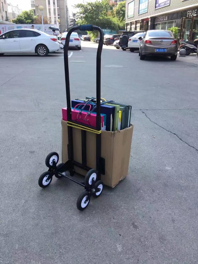圖為歸玉娜在商場(chǎng)推銷時(shí)用的手推車